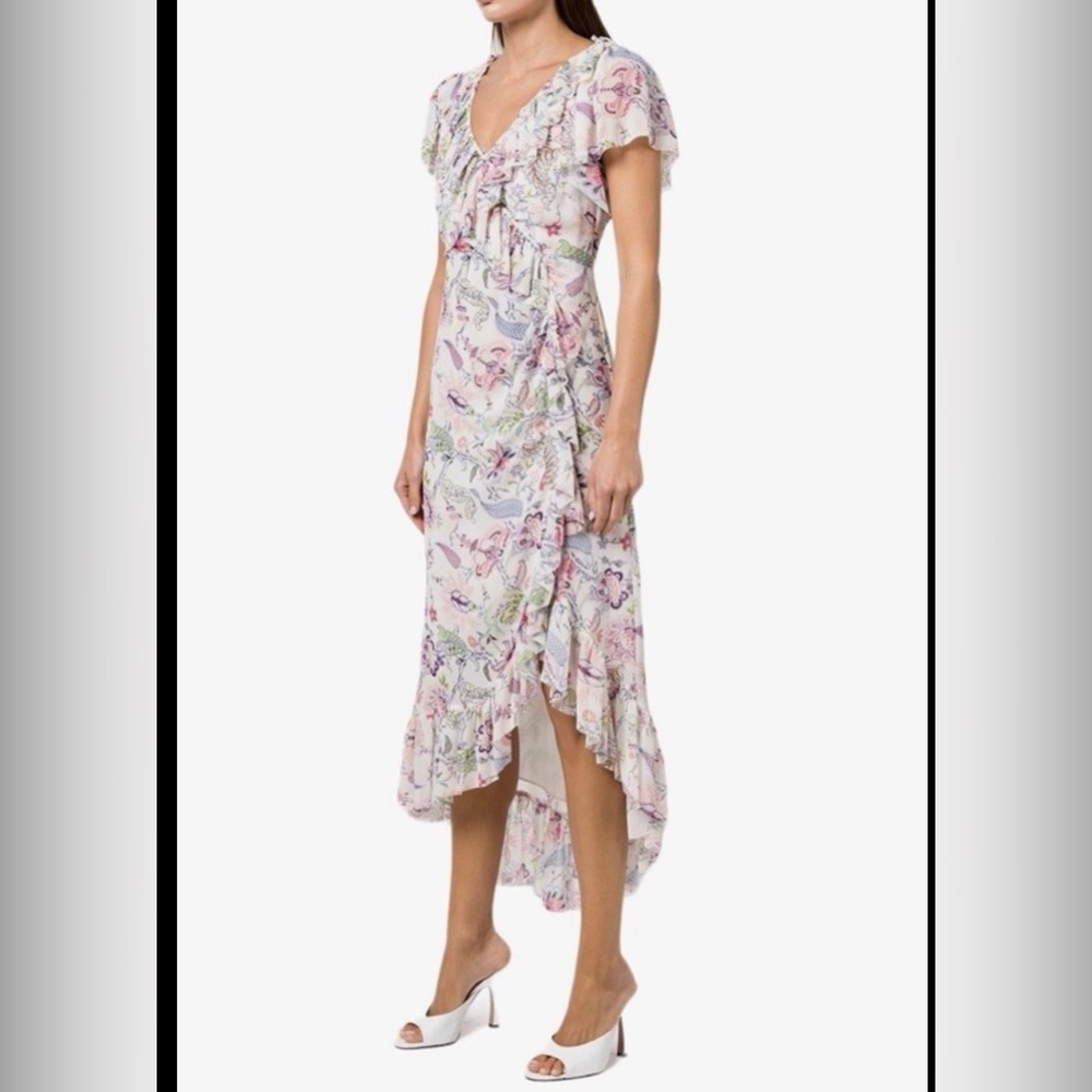 Cinq à Sept sheila floral dress with ruffle hen and flutter sleeves
